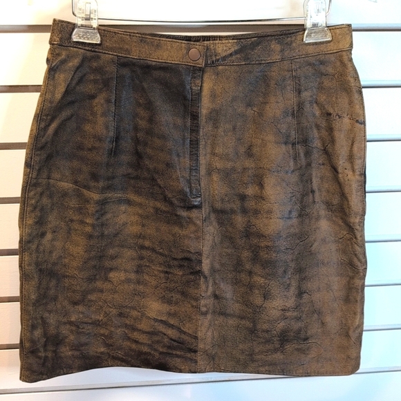 VTG Adler Leather Designs distressed leather mini skirt size 14 - Picture 2 of 6